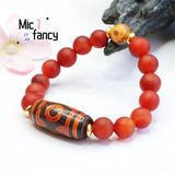 Red Agate Chalcedony 3-eye Bead Bracelet Retro Style Couple Charm Gift