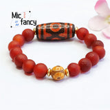 Red Agate Chalcedony 3-eye Bead Bracelet Retro Style Couple Charm Gift