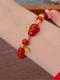 Red Agate Rabbit Blessing Pendant Bracelet Elastic Rope Charm Jewelry