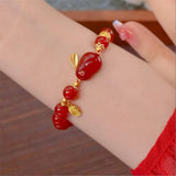 Red Agate Rabbit Blessing Pendant Bracelet Elastic Rope Gift Women Charm Jewelry