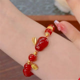 Red Agate Rabbit Blessing Pendant Bracelet Elastic Rope Charm Jewelry