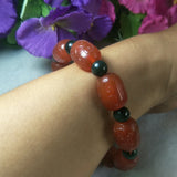 Red Agate Fret Bucket Beads Jade Bracelet Lucky Amulet Fine Jewelry