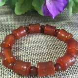 Red Agate Fret Slub Rice Bead Jade Bracelet Lucky Amulet