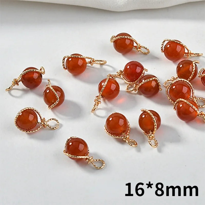 Red Agate Gemstone Bead Hand-wound Pendant for DIY Jewelry