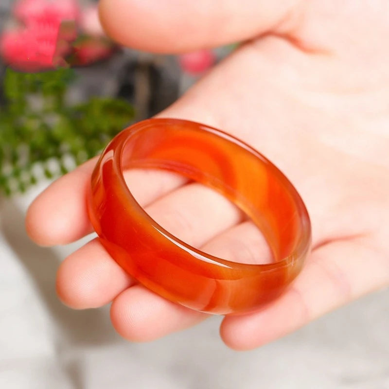 Natural Red Agate Hand-carved Wide Band Children's Bracelet