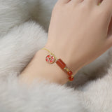 Red Agate Lucky Jinbao Bracelet Copper Coin Shape Lady Pendant