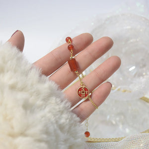 Red Agate Lucky Jinbao Bracelet Copper Coin Shape Lady Pendant