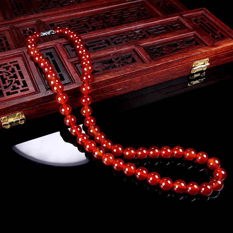 Natural Red Agate Necklace Women's Long Necklace Carnelian Necklace