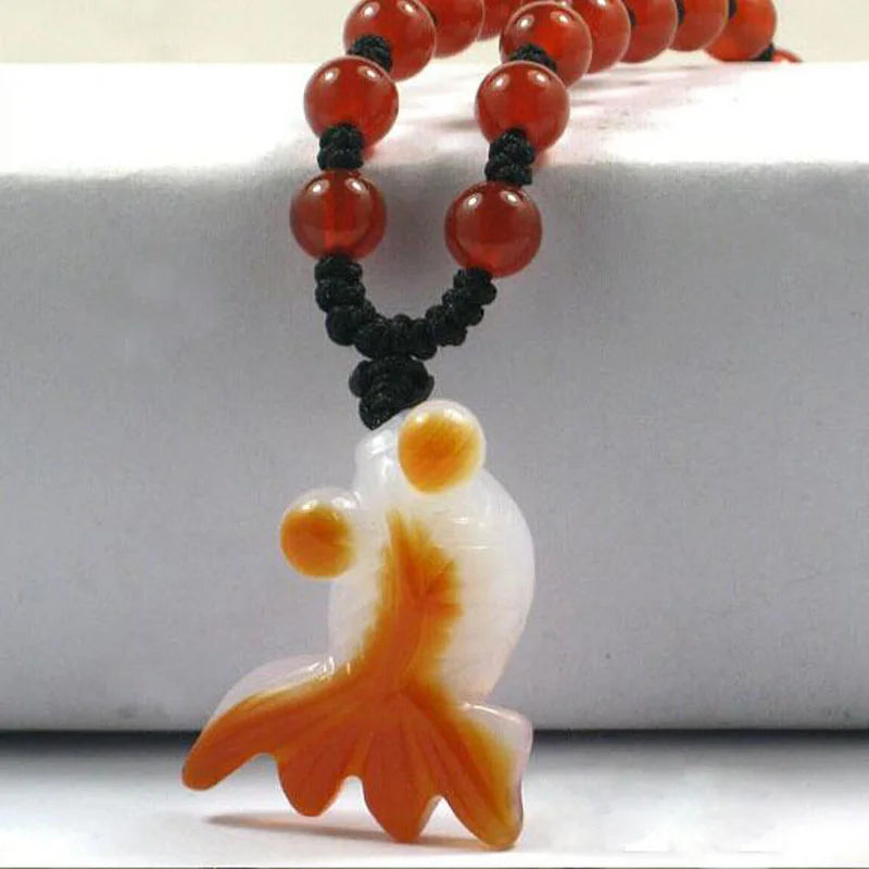 Natural Red Agate Gold-fish Pendant Necklace Jewelry