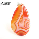 Red Agate Pendant Necklace Crystal Slice Healing Reiki Stone Beads