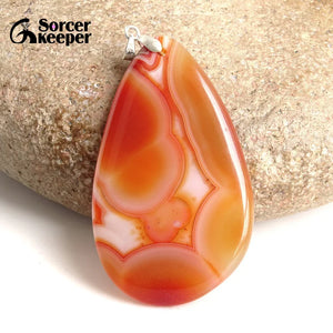 Red Agate Pendant Necklace Crystal Slice Healing Reiki Stone Beads