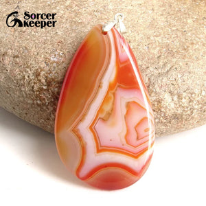 Red Agate Pendant Necklace Crystal Slice Healing Reiki Stone Beads