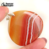 Red Agate Pendant Charm Crystal Slice Necklace Brazil Healing Stone Beads