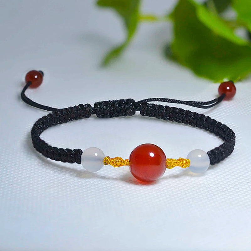 Red Agate Beads Cord Bracelet for Protection