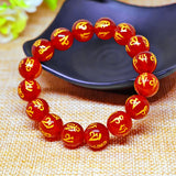 Red Agate Motto Pattern Beads Bracelet