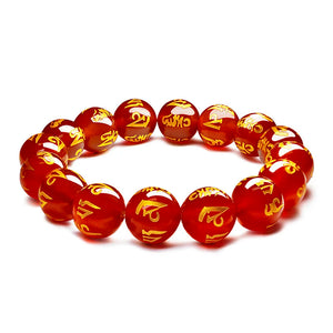 Red Agate Motto Pattern Beads Bracelet