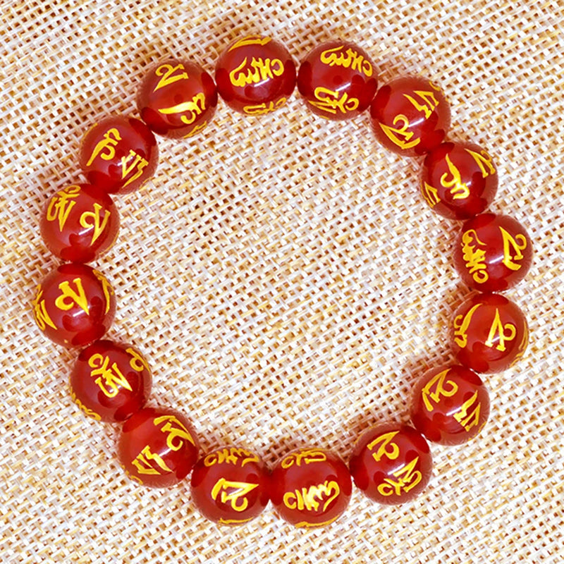 Red Agate Motto Pattern Beads Bracelet
