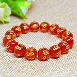 Red Agate Motto Pattern Beads Bracelet
