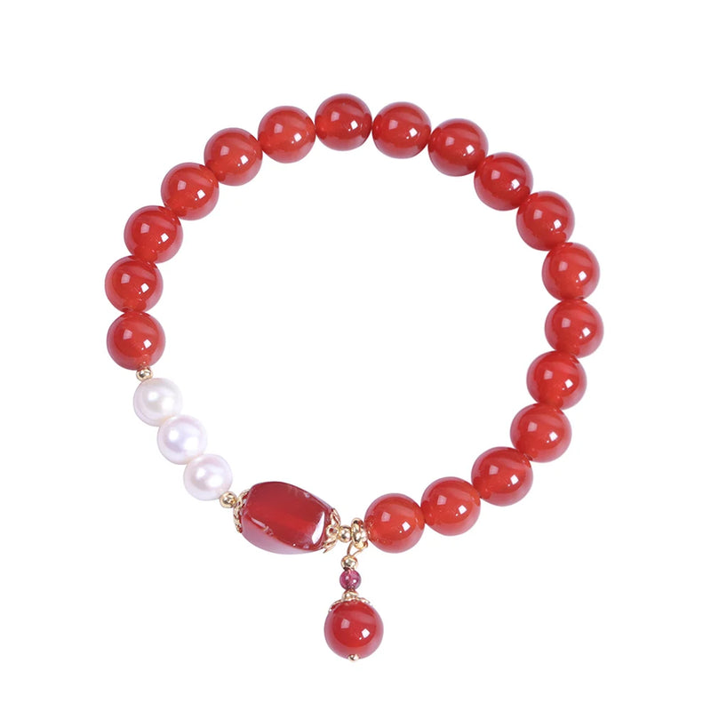 Red Agate Stone Pearl Bracelets for Healing Men Women Unisex