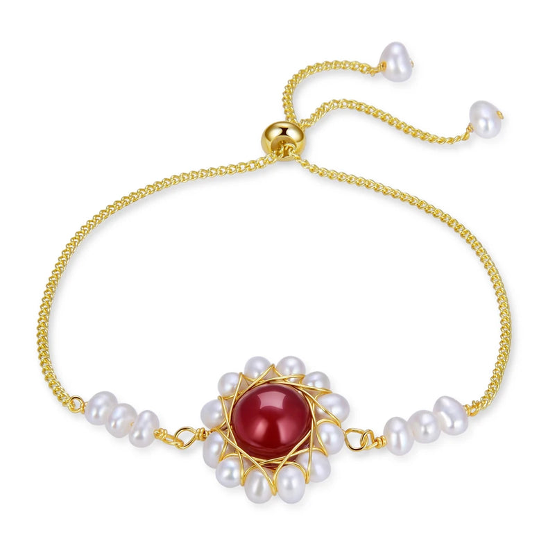 Red Agate Stone Bracelet Pearl Bracelet Women Jewelry