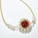 Red Agate Stone Bracelet Pearl Bracelet Women Jewelry