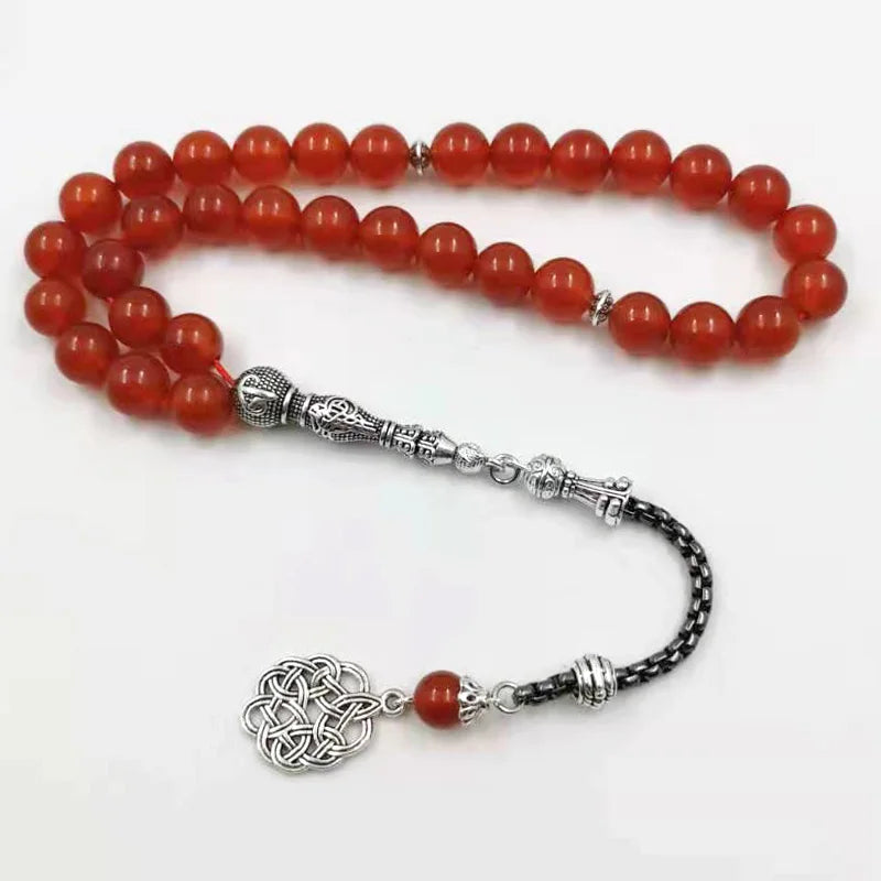 Natural Red Agates Chalcedony Tasbih Islam Misbaha Muslim Prayer Beads Bracelet