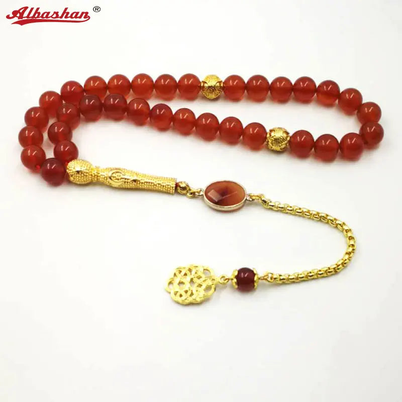 Natural Red Agates Women's Tasbih Muslim Rosary Islam Misbaha Onyx Prayer Beads