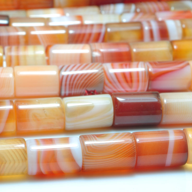 Red Banded Agate Smooth Tube Loose Beads Gemstone 15"