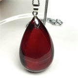 Red Blood Amber Pendant Necklace Jewelry Silver Chain Crystal Beads Gemstone