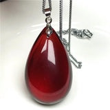 Red Blood Amber Pendant Necklace Jewelry Silver Chain Crystal Beads Gemstone