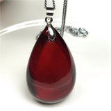 Red Blood Amber Pendant Necklace Jewelry Silver Chain Crystal Beads Gemstone