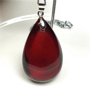 Red Blood Amber Pendant Necklace Jewelry Silver Chain Crystal Beads Gemstone