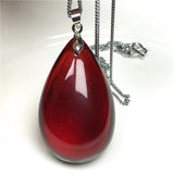 Red Blood Amber Pendant Necklace Jewelry Silver Chain Crystal Beads Gemstone