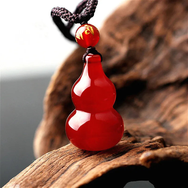 Red Chalcedony Gourd Jade Pendant Necklace Chinese Carved Charm Agate Jewellery
