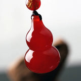Red Chalcedony Gourd Jade Pendant Necklace Chinese Carved Charm Agate Jewellery
