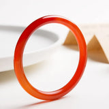 Natural Red Chalcedony Hand Carved Thin Round Bracelet Boutique Jewelry
