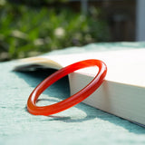 Natural Red Chalcedony Hand Carved Thin Round Bracelet Boutique Jewelry