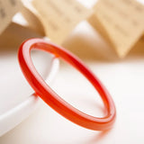 Natural Red Chalcedony Hand Carved Thin Round Bracelet Boutique Jewelry