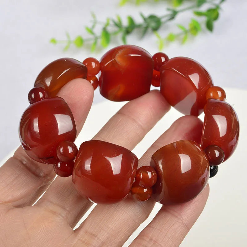 Red Chalcedony Hand-carved Jade Bracelet Men Women Red Agate