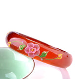 Natural Red Chalcedony Peacock Painted Carved Bracelet Jewelry