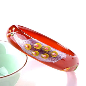 Natural Red Chalcedony Peacock Painted Carved Bracelet Jewelry