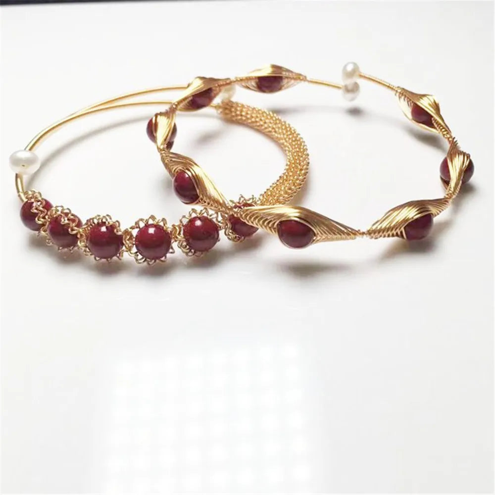 Red Cinnabar 14K Filled Wire Twining Bracelet for Women