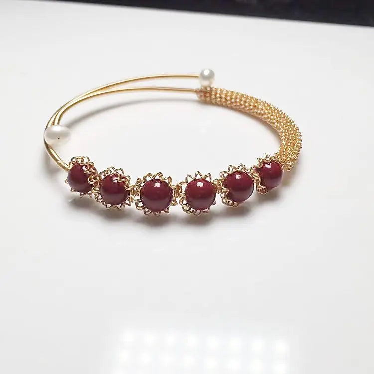 Red Cinnabar 14K Filled Wire Twining Bracelet for Women