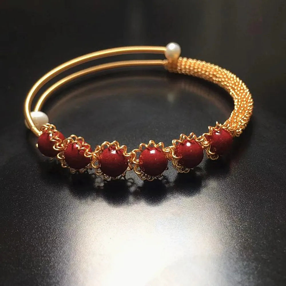 Red Cinnabar 14K Filled Wire Twining Bracelet for Women