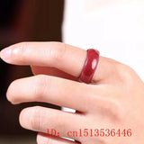 Natural Red Cinnabar Jade Ring Hand Weaving Jewellery Luck Amulet