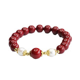 Red Cinnabar 8mm Bead Bracelet Fine Jewelry Couple Charm for Women