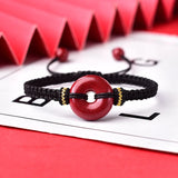 Red Cinnabar Bracelet Round Donut Coin Bangle Adjustable Rope Jewelry