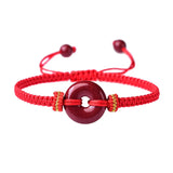 Red Cinnabar Bracelet Round Donut Coin Bangle Adjustable Rope Jewelry