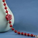 Natural Red Cinnabar Bracelet Round Bangle Adjustable Rope Jewelry
