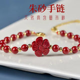 Natural Red Cinnabar Bracelet Round Bangle Adjustable Rope Jewelry